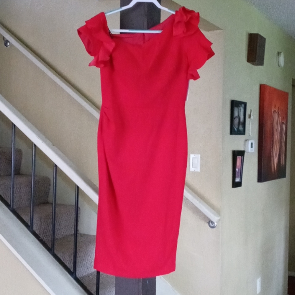 Nicole Bakti Red Off-the Shoulder Ruffle Dress NWT
